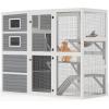 imageYITAHOME Extra Large Catio Outdoor Cat Enclosure 110 Inch Outside Cattery with Weatherproof Roof Scratcher Ramp Cat Space Capsule Bed 2 Bridges 2 Resting Houses 7 SolutionsGrey and White