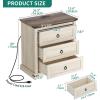 imageYITAHOME Farmhouse 3Drawer Nightstand with Builtin USB Charging Ports  Open Shelf Storage Cabinet  End Table for Sofa ampamp Bed  OffWhite ampamp Walnut Grain Finish3 Drawers End Table