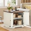 imageYITAHOME Farmhouse 3Drawer Nightstand with Builtin USB Charging Ports  Open Shelf Storage Cabinet  End Table for Sofa ampamp Bed  OffWhite ampamp Walnut Grain Finish2 Doors End Table