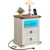 imageYITAHOME Farmhouse 3Drawer Nightstand with Builtin USB Charging Ports  Open Shelf Storage Cabinet  End Table for Sofa ampamp Bed  OffWhite ampamp Walnut Grain Finish2 Drawers Nightstand