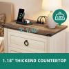 imageYITAHOME Farmhouse 3Drawer Nightstand with Builtin USB Charging Ports  Open Shelf Storage Cabinet  End Table for Sofa ampamp Bed  OffWhite ampamp Walnut Grain Finish3 Drawers End Table
