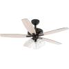 imageYITAHOME Farmhouse Ceiling Fan with Light and Remote 52 Inch Low Profile Flush Mount Ceiling Fan with Clear Seeded Glass Light Kit Quiet Reversible Motor 3 Speed Timer Oak and BlackBlack