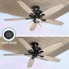 imageYITAHOME Farmhouse Ceiling Fan with Light and Remote 52 Inch Low Profile Flush Mount Ceiling Fan with Clear Seeded Glass Light Kit Quiet Reversible Motor 3 Speed Timer Oak and BlackBlack  Oak