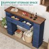 imageYITAHOME Farmhouse Console Table for Entryway with Storage Narrow Long Sofa Table Furniture with Nontip Kit Behind Couch Table for Hallway Living Room ampamp Bedroom Off White ampamp WalnutNavy Blue  Walnut