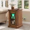 imageYITAHOME Farmhouse End Table Bedside Table with LED Lights Nightstand with Charging Station Adjustable Storage Shelf Sofa Side Coffee Table for Bedroom Living Room Off White Walnut GrainBrown