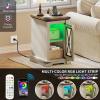 imageYITAHOME Farmhouse End Table Bedside Table with LED Lights Nightstand with Charging Station Adjustable Storage Shelf Sofa Side Coffee Table for Bedroom Living Room Off White Walnut GrainOff White  Walnut Grain