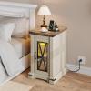 imageYITAHOME Farmhouse End Table Bedside Table with LED Lights Nightstand with Charging Station Adjustable Storage Shelf Sofa Side Coffee Table for Bedroom Living Room Off White Walnut GrainOff White  Walnut Grain