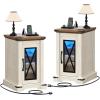 imageYITAHOME Farmhouse End Table Bedside Table with LED Lights Nightstand with Charging Station Adjustable Storage Shelf Sofa Side Coffee Table for Bedroom Living Room Off White Walnut GrainOff White  Walnut Grain