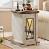 imageYITAHOME Farmhouse End Table Bedside Table with LED Lights Nightstand with Charging Station Adjustable Storage Shelf Sofa Side Coffee Table for Bedroom Living Room Off White Walnut GrainOff White  Walnut Grain