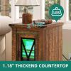 imageYITAHOME Farmhouse End Table Bedside Table with LED Lights Nightstand with Charging Station Adjustable Storage Shelf Sofa Side Coffee Table for Bedroom Living Room Off White Walnut GrainBrown