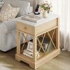 imageYITAHOME Farmhouse End Table Set of 2 Side Table with Power Outlets Nightstand with Drawer and Open Storage Rustic End Table for Living Room Sleeping Room Natural WalnutNatural Walnut
