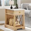 imageYITAHOME Farmhouse End Table Set of 2 Side Table with Power Outlets Nightstand with Drawer and Open Storage Rustic End Table for Living Room Sleeping Room Natural WalnutNatural Walnut