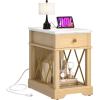 imageYITAHOME Farmhouse End Table Set of 2 Side Table with Power Outlets Nightstand with Drawer and Open Storage Rustic End Table for Living Room Sleeping Room Natural WalnutNatural Walnut