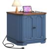 imageYITAHOME Farmhouse End Table with USB Power Outlets ampamp Adjustable Shelf  MultiPurpose Nightstand ampamp Bedside Table for Living Room ampamp Bedroom  Navy Blue1 Set