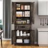 imageYITAHOME Farmhouse Kitchen Pantry Cabinet 645quot Tall Storage Cabinet with 2 Drawers ampamp Adjustable Shelves Ideal for Kitchen Living Room or Entryway Oak BlackDark Rustic Oak