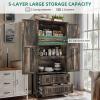 imageYITAHOME Farmhouse Kitchen Pantry Cabinet 645quot Tall Storage Cabinet with 2 Drawers ampamp Adjustable Shelves Ideal for Kitchen Living Room or Entryway Oak BlackRustic Brown