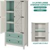 imageYITAHOME Farmhouse Kitchen Pantry Cabinet 645quot Tall Storage Cabinet with 2 Drawers ampamp Adjustable Shelves Ideal for Kitchen Living Room or Entryway Oak BlackOffwhite