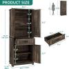 imageYITAHOME Farmhouse Kitchen Pantry Cabinet 645quot Tall Storage Cabinet with 2 Drawers ampamp Adjustable Shelves Ideal for Kitchen Living Room or Entryway Oak BlackDark Rustic Oak