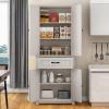 imageYITAHOME Farmhouse Kitchen Pantry Cabinet 645quot Tall Storage Cabinet with 2 Drawers ampamp Adjustable Shelves Ideal for Kitchen Living Room or Entryway Oak BlackWhite Oak