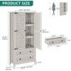 imageYITAHOME Farmhouse Kitchen Pantry Cabinet 645quot Tall Storage Cabinet with 2 Drawers ampamp Adjustable Shelves Ideal for Kitchen Living Room or Entryway Oak BlackOffwhite