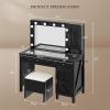 imageYITAHOME Farmhouse Makeup Vanity Desk with Mirror and Lights Retro Big Vanity Table Set with Charging Station Makeup Desk with 2 Drawers ampamp 2 Cabinets 10 Dimmable Light Bulbs for Bedroom Black