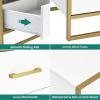 imageYITAHOME Farmhouse Nightstand with Charging Station 2 Drawers Night Stand for Bedroom LED Lights Heavy Duty End Table Side Table wOpen Shelf Retro BrownWhite Gold
