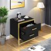 imageYITAHOME Farmhouse Nightstand with Charging Station 2 Drawers Night Stand for Bedroom LED Lights Heavy Duty End Table Side Table wOpen Shelf Retro BrownBlack Gold