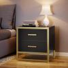 imageYITAHOME Farmhouse Nightstand with Charging Station 2 Drawers Night Stand for Bedroom LED Lights Heavy Duty End Table Side Table wOpen Shelf Retro BrownBlack Gold