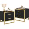 imageYITAHOME Farmhouse Nightstand with Charging Station 2 Drawers Night Stand for Bedroom LED Lights Heavy Duty End Table Side Table wOpen Shelf Retro BrownBlack Gold