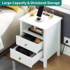 imageYITAHOME Farmhouse Nightstand with Charging Station 2 Drawers Night Stand for Bedroom LED Lights Heavy Duty End Table Side Table wOpen Shelf Retro BrownWhite
