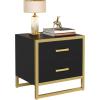 imageYITAHOME Farmhouse Nightstand with Charging Station 2 Drawers Night Stand for Bedroom LED Lights Heavy Duty End Table Side Table wOpen Shelf Retro BrownBlack Gold