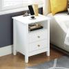 imageYITAHOME Farmhouse Nightstand with Charging Station 2 Drawers Night Stand for Bedroom LED Lights Heavy Duty End Table Side Table wOpen Shelf Retro BrownWhite