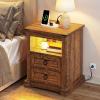 imageYITAHOME Farmhouse Nightstand with Charging Station 2 Drawers Night Stand for Bedroom LED Lights Heavy Duty End Table Side Table wOpen Shelf Retro BrownRetro Brown