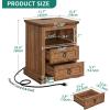imageYITAHOME Farmhouse Nightstand with Charging Station 2 Drawers Night Stand for Bedroom LED Lights Heavy Duty End Table Side Table wOpen Shelf Retro BrownRetro Brown