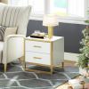 imageYITAHOME Farmhouse Nightstand with Charging Station 2 Drawers Night Stand for Bedroom LED Lights Heavy Duty End Table Side Table wOpen Shelf Retro BrownWhite Gold
