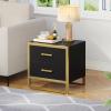 imageYITAHOME Farmhouse Nightstand with Charging Station 2 Drawers Night Stand for Bedroom LED Lights Heavy Duty End Table Side Table wOpen Shelf Retro BrownBlack Gold