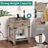 imageYITAHOME Farmhouse Nightstand with Charging Station Night Stands with Drawer for Bedroom Bedside Table with Lip for Small Space End Side Table with USB Ports and Outlets Set of 2 Rustic GreyGrey