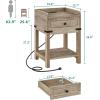 imageYITAHOME Farmhouse Nightstand with Charging Station Night Stands with Drawer for Bedroom Bedside Table with Lip for Small Space End Side Table with USB Ports and Outlets Set of 2 Rustic GreyGrey