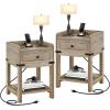 imageYITAHOME Farmhouse Nightstand with Charging Station Night Stands with Drawer for Bedroom Bedside Table with Lip for Small Space End Side Table with USB Ports and Outlets Set of 2 Rustic GreyRustic Grey