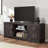 imageYITAHOME Farmhouse TV Stand for 65 Inch TV Mid Century Modern Entertainment Center with Double Barn Doors Rustic TV Media Console TV Cabinet for Living Room Dark OakDark Oak
