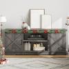 imageYITAHOME Farmhouse TV Stand for 65 Inch TV Mid Century Modern Entertainment Center with Double Barn Doors Rustic TV Media Console TV Cabinet for Living Room Dark OakRustic Grey