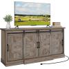 imageYITAHOME Farmhouse TV Stand for 65 Inch Television Stand Entertainment Center with Storage Cabinets and Sliding Barn Doors Rustic Media TV Console Table for Living Room Grey WhiteGrey WashGrey Wash