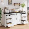 imageYITAHOME Farmhouse TV Stand for 65 Inch Television Stand Entertainment Center with Storage Cabinets and Sliding Barn Doors Rustic Media TV Console Table for Living Room Grey WhiteGrey WashWhite