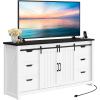 imageYITAHOME Farmhouse TV Stand for 65 Inch Television Stand Entertainment Center with Storage Cabinets and Sliding Barn Doors Rustic Media TV Console Table for Living Room Grey WhiteGrey WashWhite