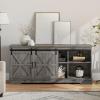 imageYITAHOME Farmhouse TV Stand for 65 Inch Television Stand Entertainment Center with Storage Cabinets and Sliding Barn Doors Rustic Media TV Console Table for Living Room Grey WhiteGrey WashGrey