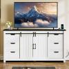 imageYITAHOME Farmhouse TV Stand for 65 Inch Television Stand Entertainment Center with Storage Cabinets and Sliding Barn Doors Rustic Media TV Console Table for Living Room Grey WhiteGrey WashWhite