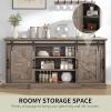 imageYITAHOME Farmhouse TV Stand for 65 Inch Television Stand Entertainment Center with Storage Cabinets and Sliding Barn Doors Rustic Media TV Console Table for Living Room Grey WhiteGrey WashGrey Wash