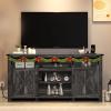 imageYITAHOME Farmhouse TV Stands for 75 Inch TV with Power Outlets Entertainment Center with Sliding Barn Doors and Adjustable Shelves TV Cabinet Media Console Table for Living Room Dark Rustic OakDark Rustic Oak