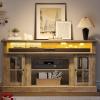 imageYITAHOME Farmhouse TV Stands for 75 Inch TV with Power Outlets Entertainment Center with Sliding Barn Doors and Adjustable Shelves TV Cabinet Media Console Table for Living Room Dark Rustic OakGrey