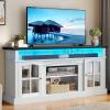 imageYITAHOME Farmhouse TV Stands for 75 Inch TV with Power Outlets Entertainment Center with Sliding Barn Doors and Adjustable Shelves TV Cabinet Media Console Table for Living Room Dark Rustic OakWhiteBlack